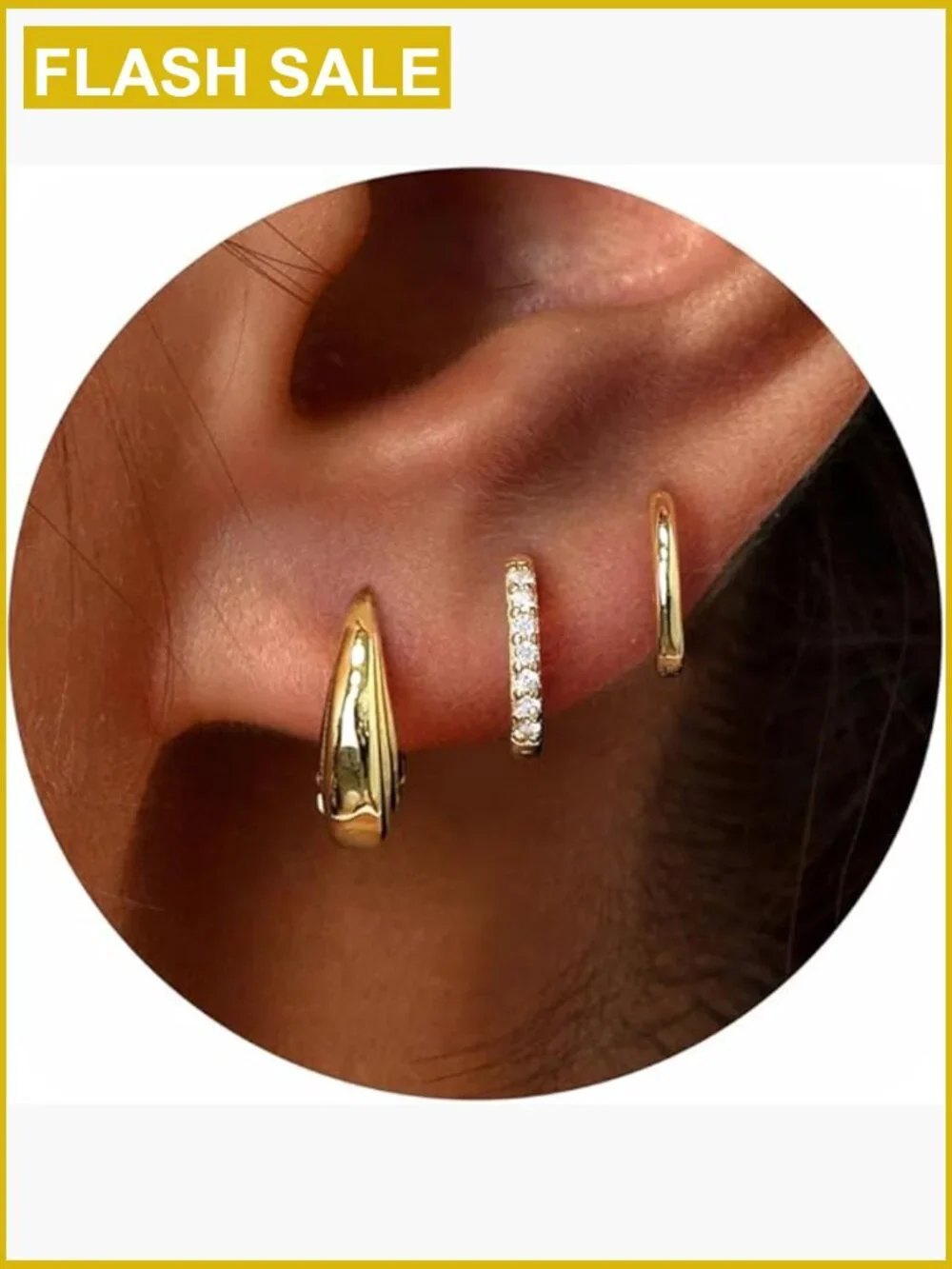 Sterling Silver Huggie Hoop Earrings Set, Hypoallergenic 14K Gold Plated